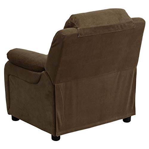 Flash Furniture Charlie Microfiber Kids Recliner with Flip-Up Storage Arms and Safety Recline, Contemporary Reclining Chair for Kids, Supports up to 90 lbs., Brown