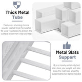 MoproBeti Queen Loft Bed with Desk and Stairs, Metal Lofts Bed Queen Size with Upper Storage Shelf, Gaming LoftBed with LED, Charging Station and Wardrobe for Teens, Adults,White MoproBeti