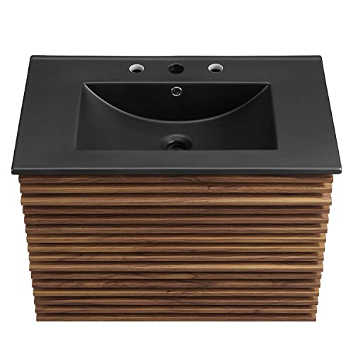 Modway Render 30" Wall-Mount Bathroom Vanity in Walnut Black Modway