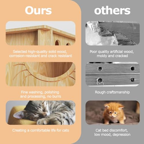 Pinewood Cat House, Wooden Bunny Rabbit Cat Hutch Outdoor Pet Cage Shelter Feral Cat House, Small Pet House and Habitats，Easy to Assemble ankuliy