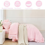 ANGIYUIN 5 Pieces Pink Twin Size Comforter Set for Girls Ruffled Kids Bed in A Bag with Sheet Sets Farmhouse Shabby Bedding Sets with Ruffle Soft Fluffy Bed Sets (Pink Twin) ANGIYUIN