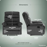 Click365 Davis Graphite Gray Recliner Chair, Upholstered Push-Back Recliner with Padded Arms, Living Room Lounge Chair for TV, Reading or Gaming