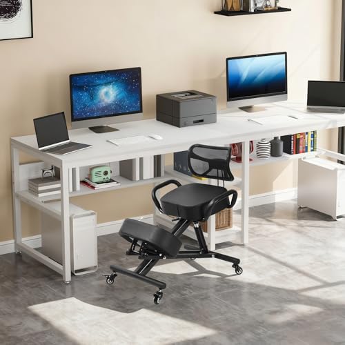 Ergonomic Kneeling Chair, Lumbar Support Kneeling Chair with Adjustable Height and Footrest for Desk Work for Home and Work, Improve Your Postures, 4" Thick Comfortable Cushions, Locking Wheels Generic