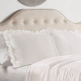 Lush Decor Ruffle Skirt Bedspread Set - 3-Piece Luxurious Farmhouse Bedding - Elegant Ruffle Detail - Timeless Style - Soft Lightweight Sheets - King, White Lush Decor