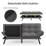 Vipbear Convertible Futon Sofa Bed,Grey Linen Futon Couch with Detachable Cushion,Adjustable Backrest & Armrest,Modern Small Recliner Loveseat Sleeper Couch for Living Room,Office,Apartment Vipbear