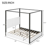 RuiSiSi Queen Size Canopy Bed with Upholstered Headboard, Metal 4-Poster Canopy Bed, Low Profile Platform Bed Frame for Teens, Adults, No Box Spring Needed, Black