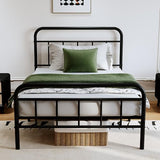 Easllre 14Inch Metal Bed Frame,Twin Size Bed Frame with Upholstered Headboard,Heavy Duty Sturdy Mattress Foundation,Easy Assembly,No Box Spring Needed,Black-Twin Easllre