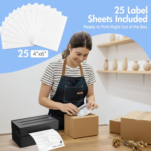 Bluetooth Thermal Shipping Label Printer: 4x6 Wireless Label Maker with Tape for Small Business - Compatible with iPhone, Android, Windows & Mac, Widely Used for USPS UPS Amazon Shopify Etsy