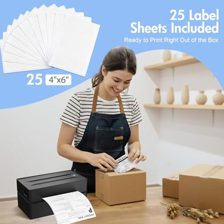 Bluetooth Thermal Shipping Label Printer: 4x6 Wireless Label Maker with Tape for Small Business - Compatible with iPhone, Android, Windows & Mac, Widely Used for USPS UPS Amazon Shopify Etsy NULLTONEX
