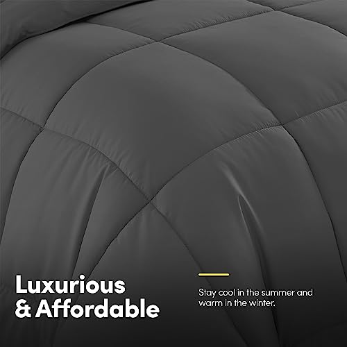 Sweet Home Collection 5 Piece Comforter Set Bag Solid Color All Season Soft Down Alternative Blanket & Luxurious Microfiber Bed Sheets, Gray, Twin Sweet Home Collection