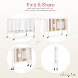 Dream On Me Folding Full-Size Convenience Baby Crib in White, GreenGuard Gold & BSA, Portable, Patented Quick Folding System, Strong Wheels, 2 Adjustable Mattress Heights