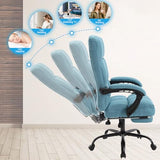 KCREAM Erogonomic Reclining Office Chair with Footrest, High Back Fabric Cute Comfortable Recliner Office Desk Chair with Leg Foot Rest for Women,Blue KCREAM