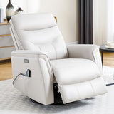 choairy Recliner Chair for Adults, Power Faux Leather Rocker Recliner Massage and Heat, Oversized Swivel Reclining Nursery Chair with USB Ports for Living Room, Office Beige