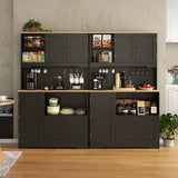 Kitchen Pantry Storage Cabinet,Freestanding Buffet Cabinet with Wine Glass Holder,Food Pantry Cabinet with Doors and Shelves,Tall Kitchen Hutch Cabinet with Microwave Stand for Kitchen (Black) Gyfimoie