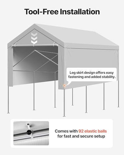 VEVOR Carport Replacement Canopy Cover, 13 x 20 ft Potable Garage Tent Top Tarp with Sidewalls, UV-Resistant & Waterproof, Heavy Duty Car Shelter Tarp with Ball Buggees, Grey, Frame Not Included VEVOR