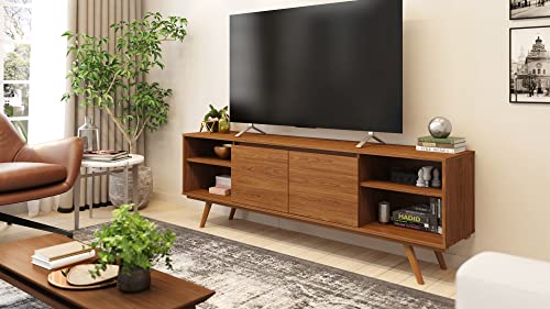 COLIBRI | Omega - Modern TV Stand up to 75-inch | Mid-Century Entertainment Center, Media Console, Wood TV Stand, Cabinet with Storage, 2 Swing Doors, Engineered Wood, Brown Wood, Brazilian Furniture