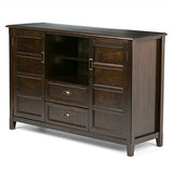 SIMPLIHOME Burlington SOLID WOOD Universal TV Media Stand, 54 inch Wide, Traditional, Living Room Entertainment Center with Storage, for Flat Screen TVs up to 60 inches in Mahogany Brown SIMPLIHOME