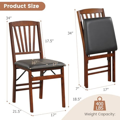 Giantex Folding Dining Chairs Set of 2, Foldable Wood Kitchen Chairs with Padded Seat, Solid Wood Frame, Max Load 400 Lbs, No Assembly Easy to Store Wooden Dining Chairs for Apartment, Small  - WoodArtSupply