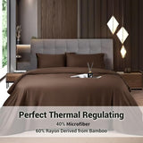 Shilucheng 4 Piece King Sheet Sets, Cooling Sheets, Blend Rayon Derived from Bamboo, Deep Pocket Up to 16", Breathable & Soft Bed Sheets, Hotel Silky Bedding Set, Brown Shilucheng