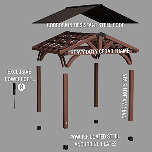 Backyard Discovery Arlington 12x12 All Cedar Gazebo, Walnut, Insulated Steel Roof, Water Resistant, Wind Resistant up to 100 MPH, Withstand 7,886 lbs Backyard Discovery