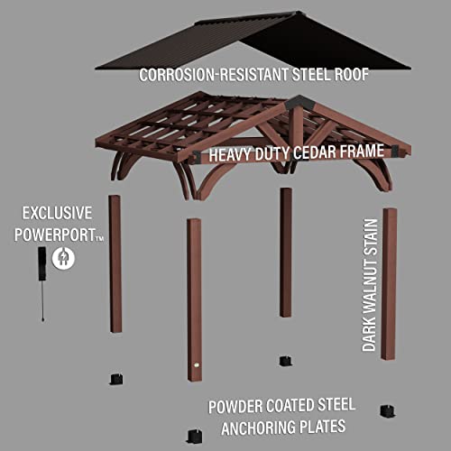 Backyard Discovery Arlington 12x12 All Cedar Gazebo, Walnut, Insulated Steel Roof, Water Resistant, Wind Resistant up to 100 MPH, Withstand 7,886 lbs - WoodArtSupply