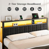 OLEVS King Bed Frame with Charging Station & LED Lights, Modern Platform Bed with Upholstered Storage Headboard, No Box Spring Needed Noise Free OLEVS