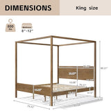 Christopher Knight Home Gana Classic Canopy Bed Frame King Size, 4 Poster King Size Bed Frame and Headboard, Wooden Slat Support, King Bed Frame No Box Spring Needed, Antique Natural