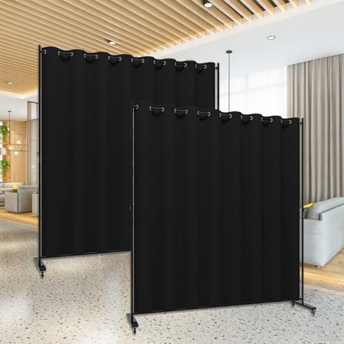 Room Divider Kit, 13.1 ft x 6.6 ft, 4 Rolling Wheels Curtain Divider Stand, Metal Frame, Darking Curtain, L-Shape Dressing Room for Boutique, Expandable Room Partition for Home Lvrunben