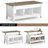 Tangkula Wood Lift Top Coffee Table, Modern Coffee Table w/Hidden Compartment and Open Storage Shelf for Living Room Office Reception Room (White) Tangkula