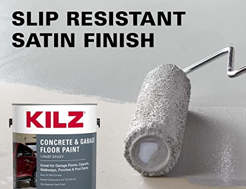 KILZ 1-Part Epoxy Acrylic Concrete and Garage Floor Paint, Interior/Exterior, Satin, Slate Gray, 1 Gallon KILZ