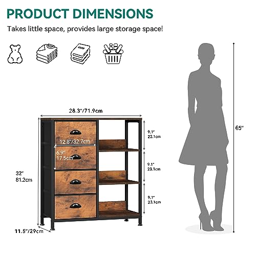 YITAHOME Storage Tower with 4 Drawers and Side Shelf, Fabric Dresser, Organizer Unit for Room, Living Room, Hallway, Closets - Sturdy Steel Frame, Easy Pull Fabric Bins & Wooden Top - WoodArtSupply