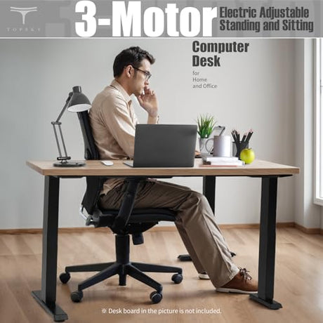 TOPSKY Electric Adjustable Standing and Sitting Computer Desk with 3 Legs for Home and Office 270lb Weight Capacity (Black, Triple) TOPSKY