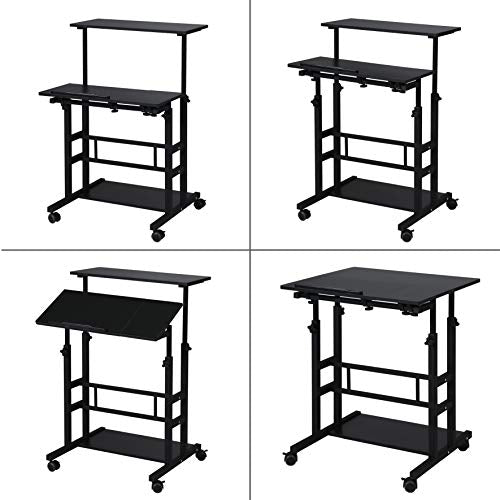 UNICOO Portable Standing Desk on Wheels, Height Adjustable Mobile Workstation, Versatile for Home Office, Rolling Sit to Stand Design, Ergonomic - (U101-B) UNICOO