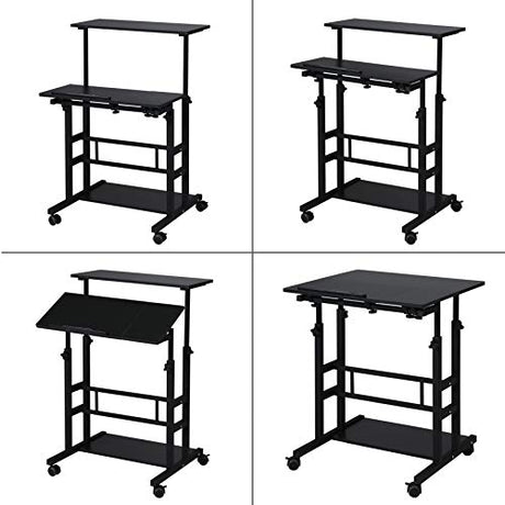 UNICOO Portable Standing Desk on Wheels, Height Adjustable Mobile Workstation, Versatile for Home Office, Rolling Sit to Stand Design, Ergonomic - (U101-B) UNICOO