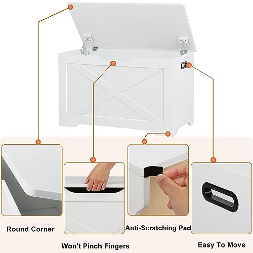 Timberer Storage Chest, Wooden Storage Bench, Entryway Shoes Bench with 2 Safety Hinges, Retro Storage Trunk for Living Room, Bedroom, 15.7 x 31.5 x 18.9 Inches, White Timberer