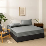 NookZuzu 3 Piece Cotton Stripe Fitted Sheet and Pillowcase Set,Including 1 Full Gray Fitted Sheet & 2 Pillowcase Set,Organic Cotton Deep Pocket Fitted Sheet，NO Flat Sheet Included,Soft and Cooling NookZuzu