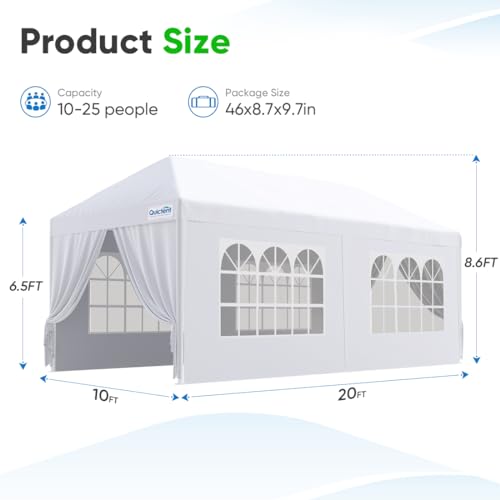 Quictent 10x20 Party Tent Outdoor Gazebo Wedding Canopy for Backyard with Removable Sidewalls & Elegant Church