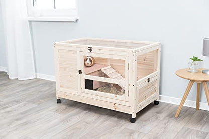 TRIXIE Natura X-Small Indoor Rabbit Hutch, Pet House for Rabbits and Guinea Pigs, Bunny Cage on Wheels, Pull Out Tray - WoodArtSupply