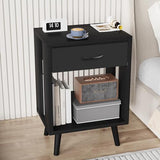 GYIIYUO Nightstands Set of 2 with Fabric Storage Drawer and Open Wood Shelf, Side Table with Storage for Bedroom, Night Stand with Drawer for Bedroom, Bedside Tables - Black 24" H GYIIYUO