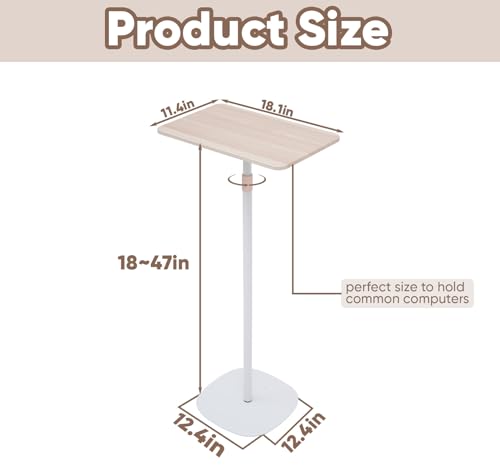 tonchean Portable Standing Desk for Small Spaces, Adjustable Height 18.5" to 47.2" Laptop Stand, Projector Stand for Home Office, Easy Assembly Compact Floor Desk tonchean