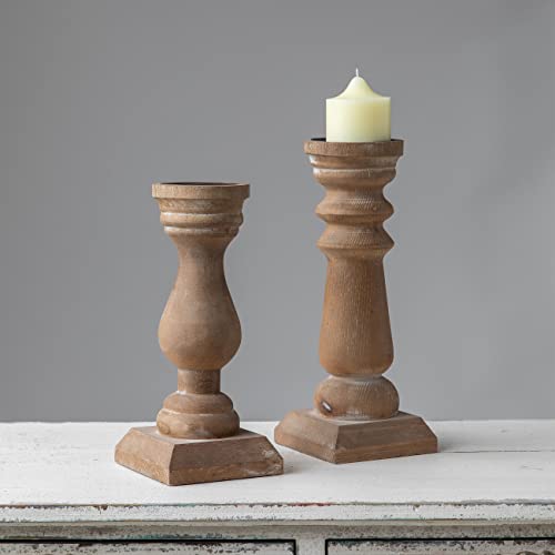 Wood Pillar Candle Holders 14 Inch Tall, Handmade Antique Brown Farmhouse Candle Holders for Pillar Candles, Natural Decorative Candlestick Holders, Rustic Candle Holders for Table Centerpiece SOFE