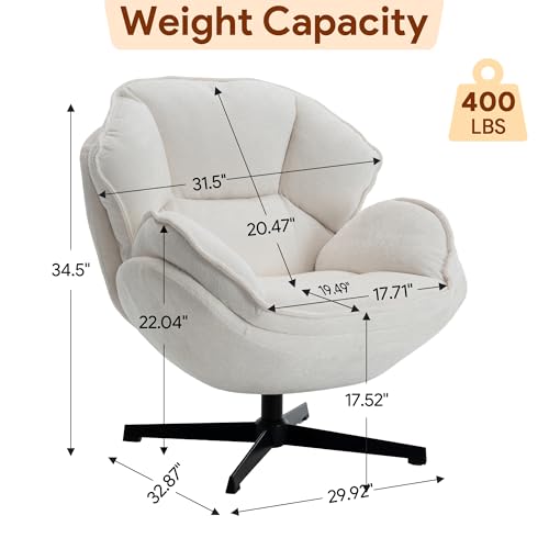 DRKAT Swivel Accent Chair, Modern Recliner Lounge Chair with Metal Base Frame, Comfy Tufted Armchair for Living Room, Bedroom, Home Office, Beige