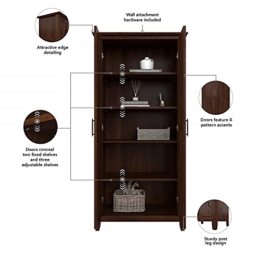 Bush Furniture Key West Tall Storage Cabinet with Doors in Bing Cherry Accent Chest for Home Office, Living Room, Entryway, Kitchen Pantry and More