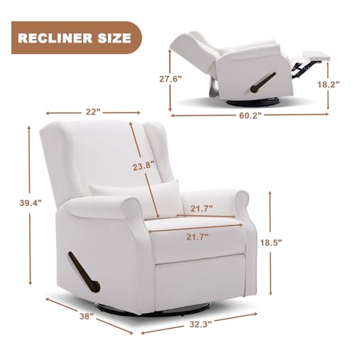 Eiayeebil Nursery Swivel Glider Recliner,Rocking Chair Nursery with Footrest,Rocking Recliner Chair for Nursery,Glider Rocker Recliner for Living Room & Bedroom,Beige Eiayeebil