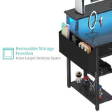 Lufeiya Gaming Desk with Led Lights and Power Outlets, 47 Inch Home Office Desk with Monitor Stand & Shelves, Writing Study Computer Desks with Fabric Drawers for Bedroom, Black Lufeiya