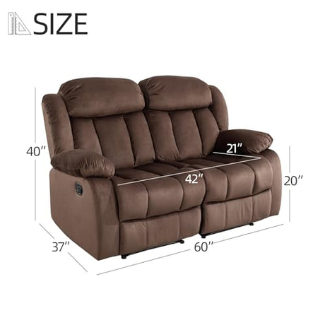 EBELLO Wall Hugger Reclining Loveseat, Classic and 2 Seat Recliner Couch with Overstuffed Arms and Back for Living Room, Bedroom, Daul Recliner Loveseat, Brown EBELLO