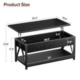 Memobarco Lift Top Coffee Table,Lift Coffee Table with Storage Shelf and Large Hidden Compartment for Living Room,Lifting top Coffee Table for Small Space,Black Memobarco