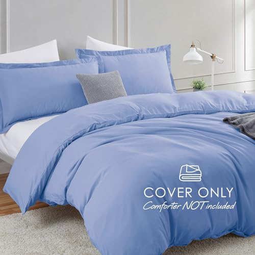 Hearth & Harbor Calm Blue Duvet Cover Queen Size - 3 Piece Soft Double Brushed Bedding Set - Includes 1 Queen Duvet Cover with Button Closure 90x90 inches and 2 Pillow Shams Hearth & Harbor