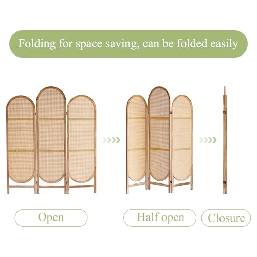 Leesinwing Room Divider Panel, 3 Panel Roomdivider Wall, Wood Room Dividers and Folding Privacy Screens, Rattan Partition Room Dividers, Privacy Dividers for Rooms, Bedroom, Dining Room, Light Brown Leesinwing