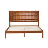Walker Edison Queen Transitional Vertical Slatted Headboard Solid Wood Bed, Queen Size, Brown Walker Edison